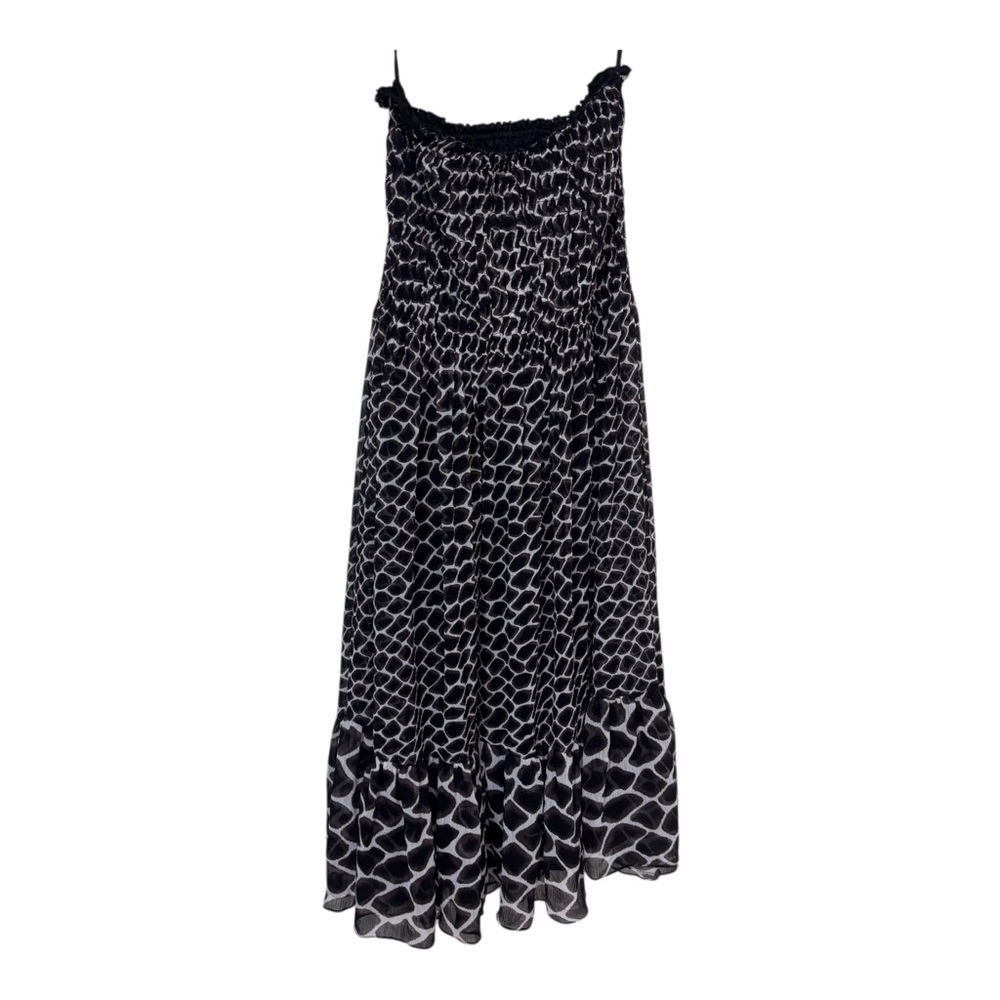 White House black market brown white animal print strapless midi dress size 4